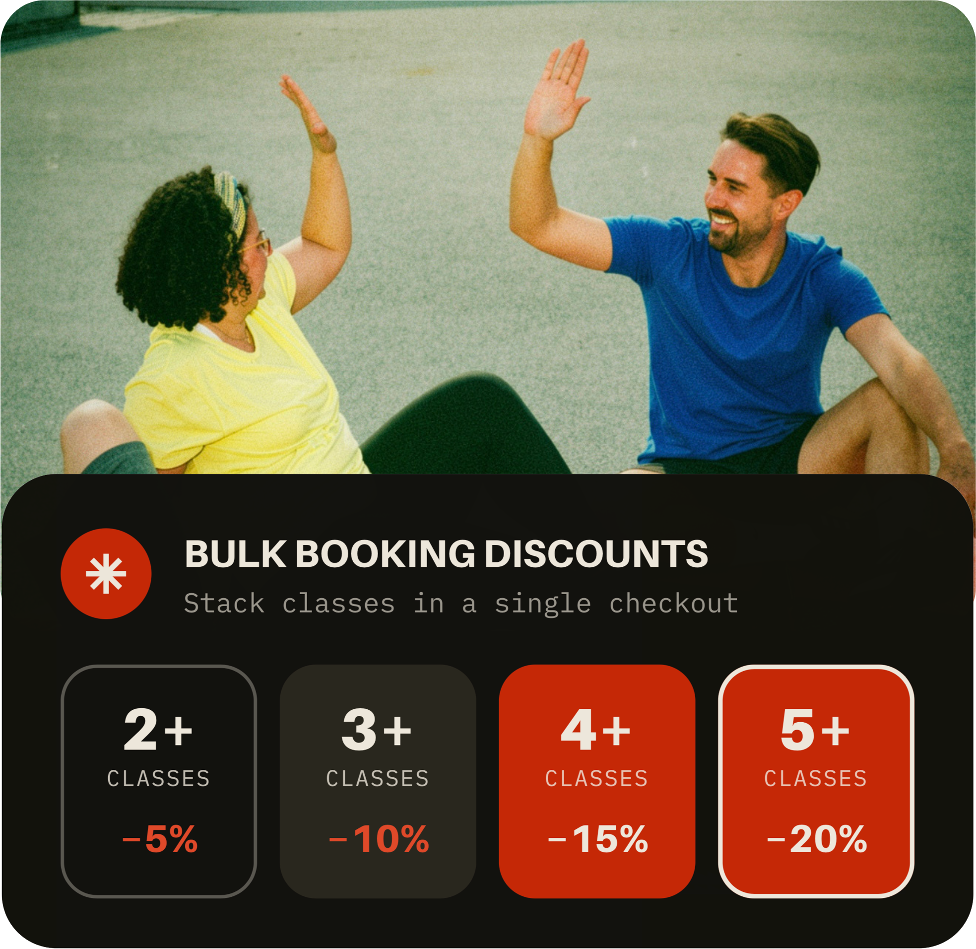 Bulk booking discounts card